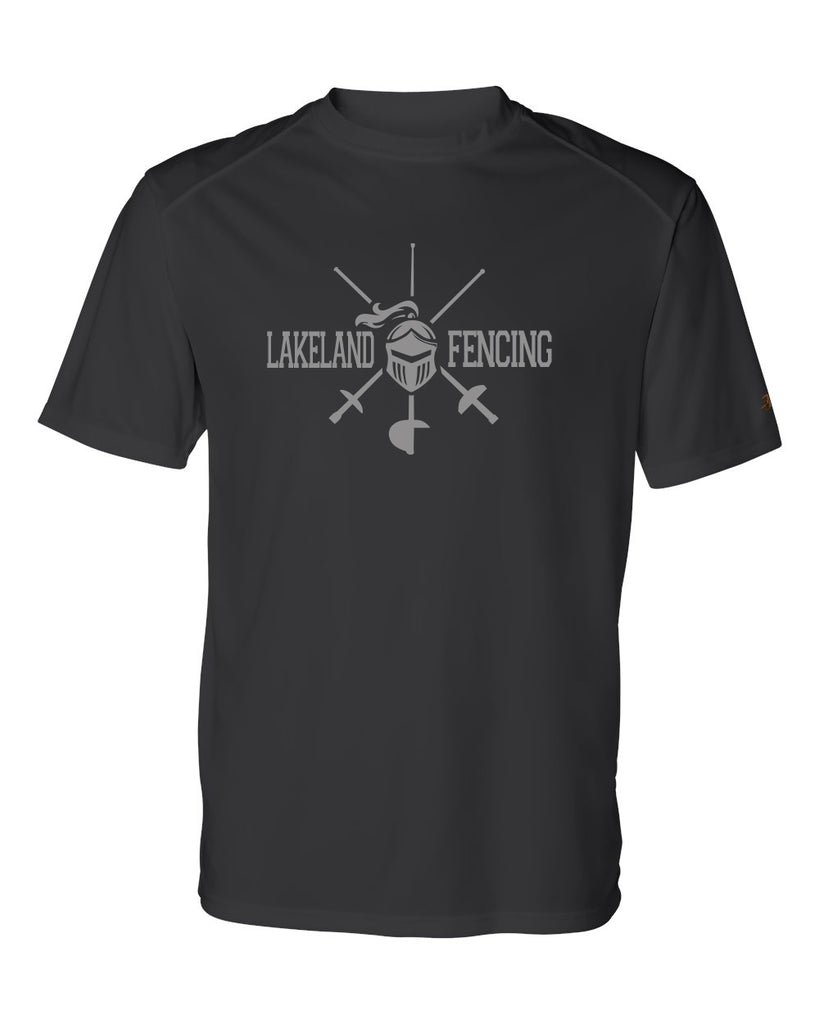 Lakeland Fencing Black Badger - B-Core Sport Shoulders T-Shirt - 4120 w/ Gray Design on Front