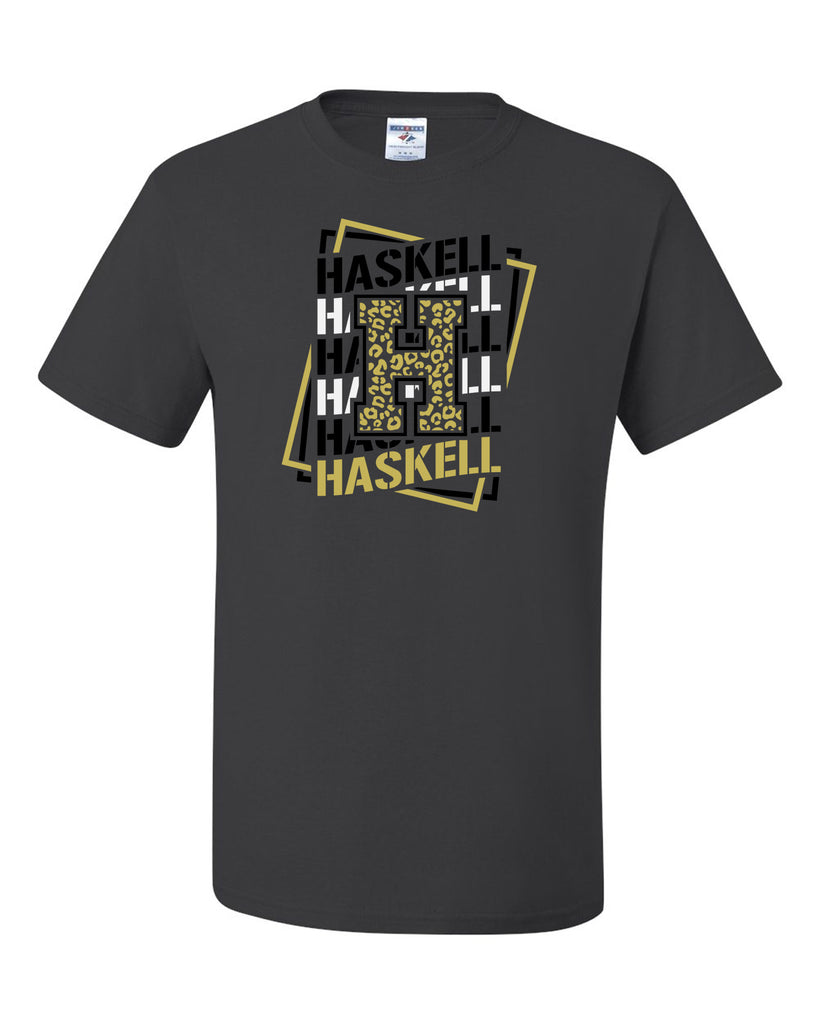 HASKELL School Charcoal Short Sleeve Tee w/ Wave-Block Design on Front.