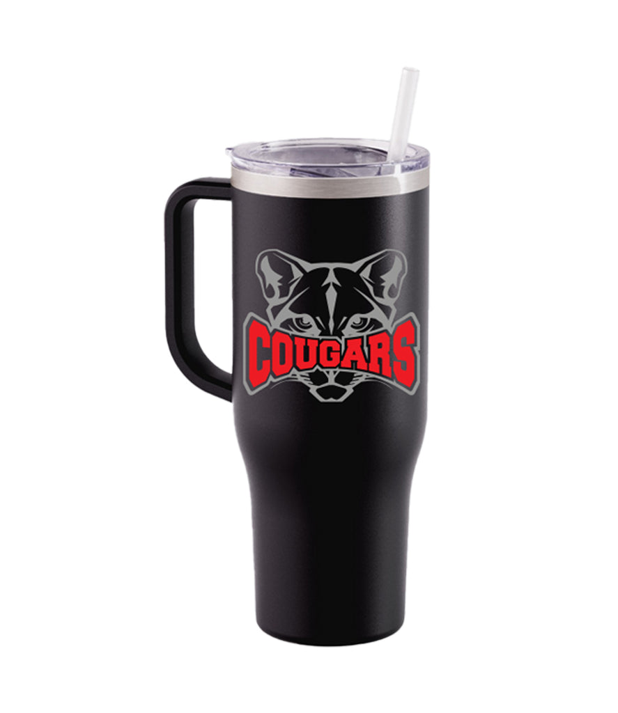 Hazleton Area Cougars Matte Black SAC 40 Oz Tumbler with Handle w/ Cougars 726 Design on Front
