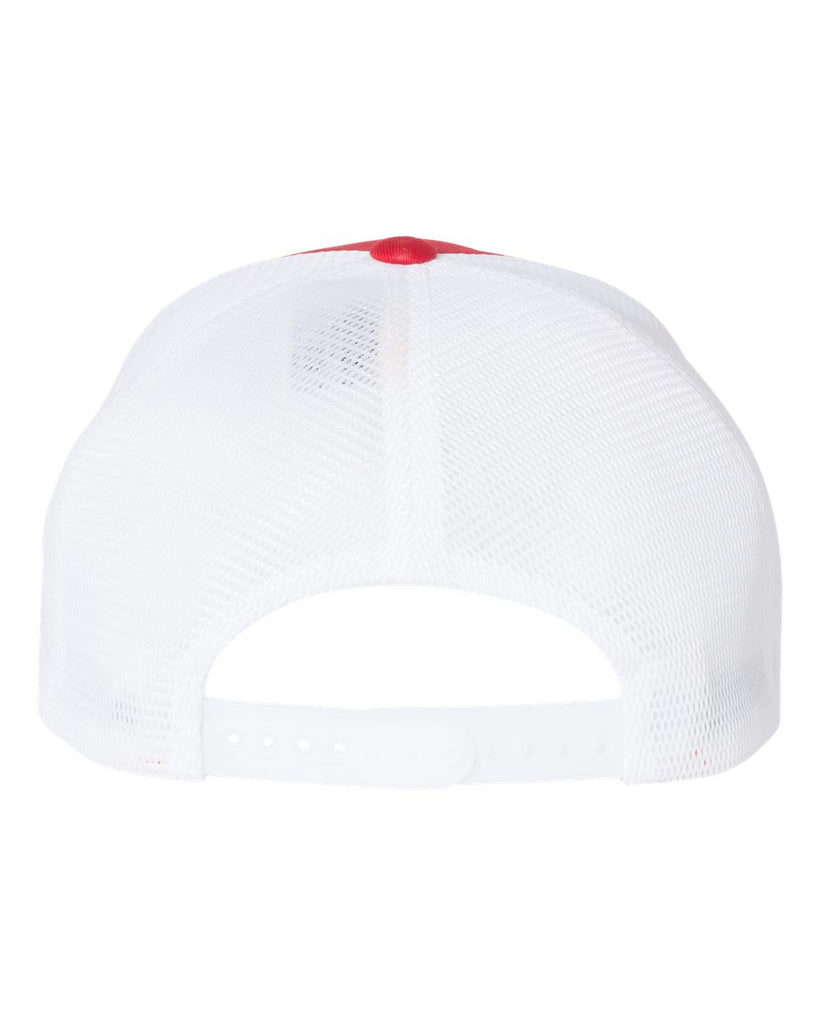 Lakeland Marching Band Red & White Flexfit - 110® Mesh-Back Cap - 110M w/ LanceNote Design on Front Cuff.