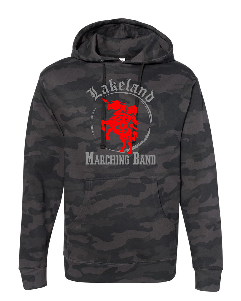 Lakeland Marching Band ITC Midweight Black Camo Hooded Sweatshirt - SS4500 w/ 2 Color LLMB24 Design on Front