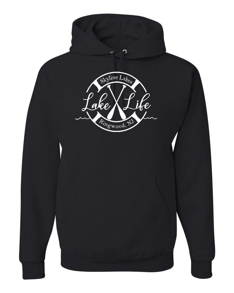 Skyline Lakes JERZEES - NuBlend® Hooded Sweatshirt - 996MR w/ Lake Life Design on Front.