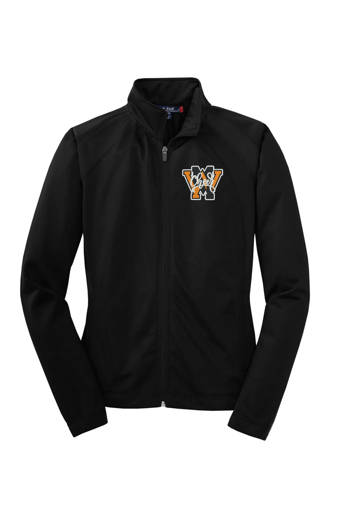 West Milford Cheerleading - Black Sport-Tek® Women's Tricot Track Jacket w/ WM Cheer Design Embroidered on Left Chest