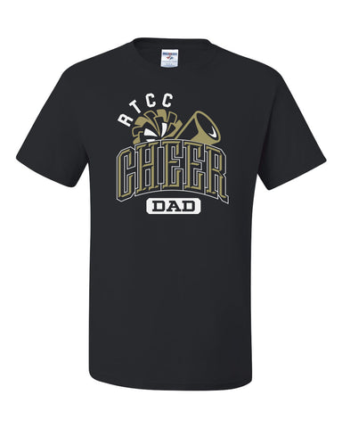 RTCC Heavy Cotton Black Shirt w/ Cheer Dad Star 2 Color Design on Front.