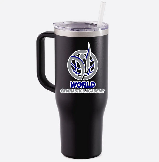 World Gymnastics Charger 40 Oz Tumbler with Handle w/ World Gymnastics Design on Front