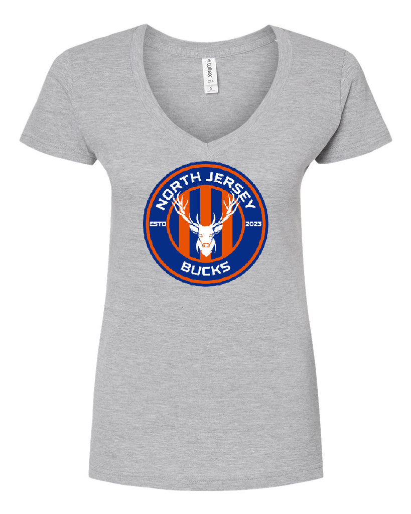 NJ Bucks Tultex - Women's Fine Jersey V-Neck T-Shirt - 214 w/ NJB Circle Logo on Front