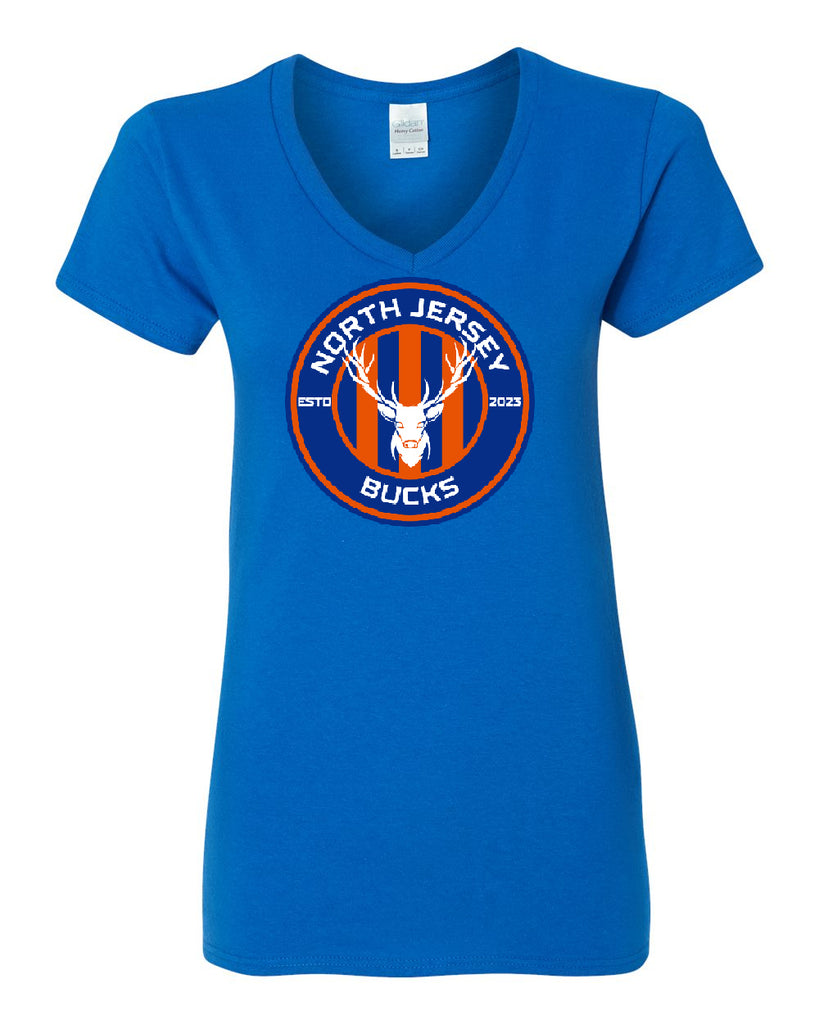 NJ Bucks Tultex - Women's Fine Jersey V-Neck T-Shirt - 214 w/ NJB Circle Logo on Front