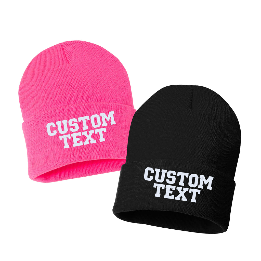 CUSTOM TEXT Embroidered Cuffed Beanie Hat