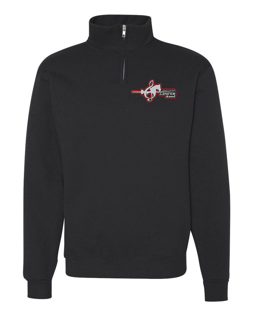 Lakeland Marching Band Black JERZEES - Nublend® Cadet Collar Quarter-Zip Sweatshirt - 995MR w/ LanceNote Design Embroidered on Front Left Chest.