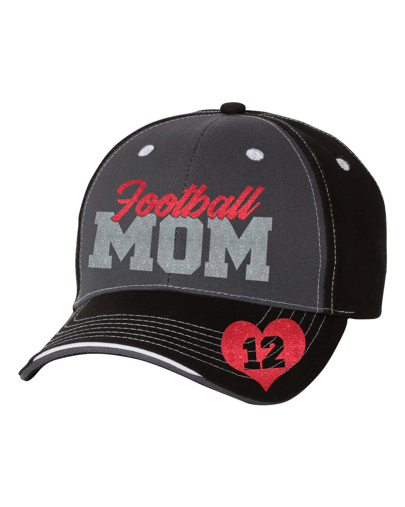 Football Mom Glitter Hat with Option Player # Heart Graphic