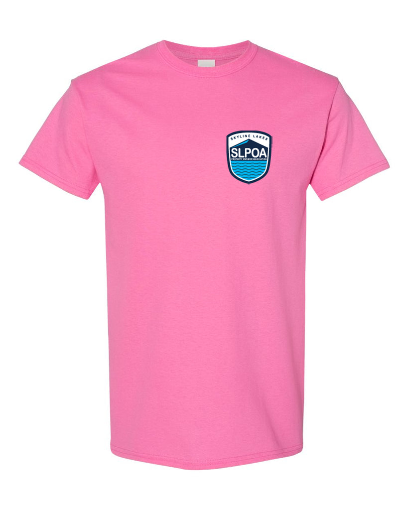 skyline lakes short sleeve tee w/ shield logo front & slpoa logo on back