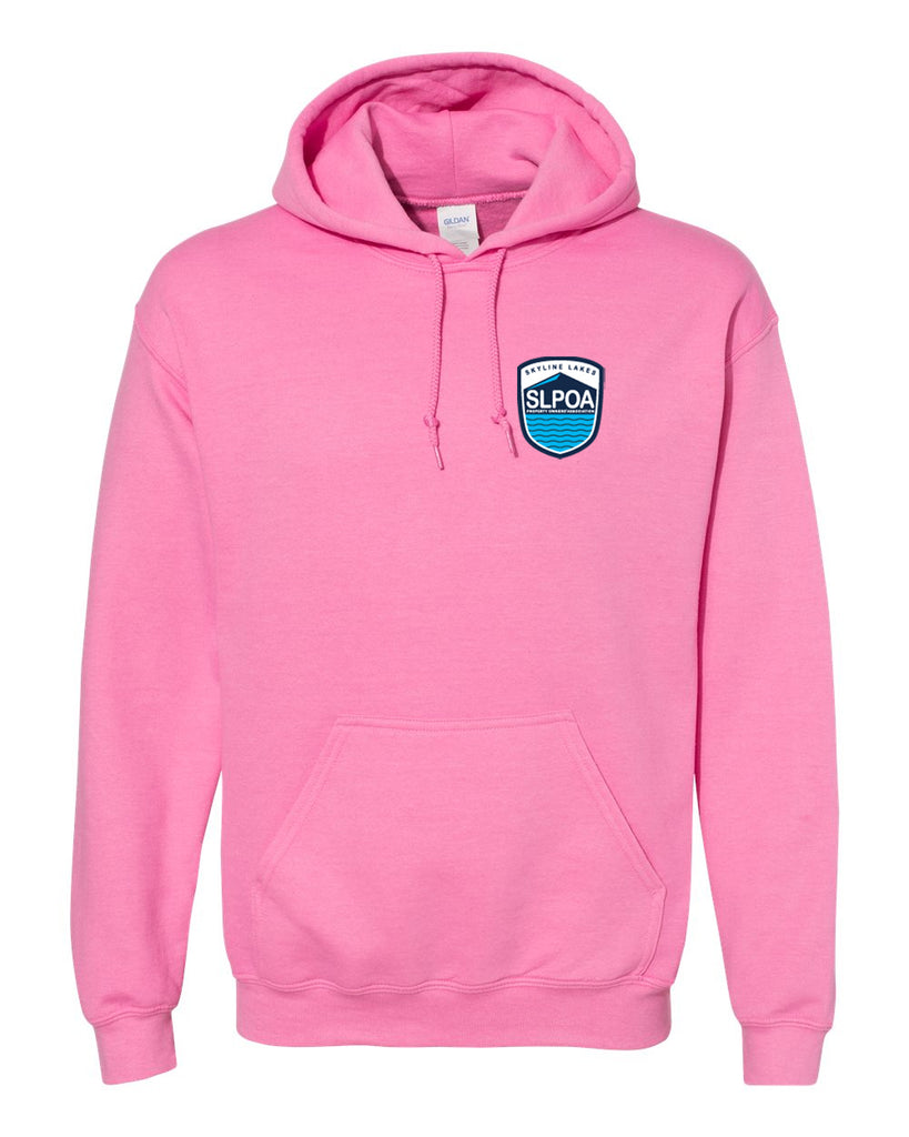 skyline lakes heavy blend hoodie w/ shield logo front & slpoa logo on back