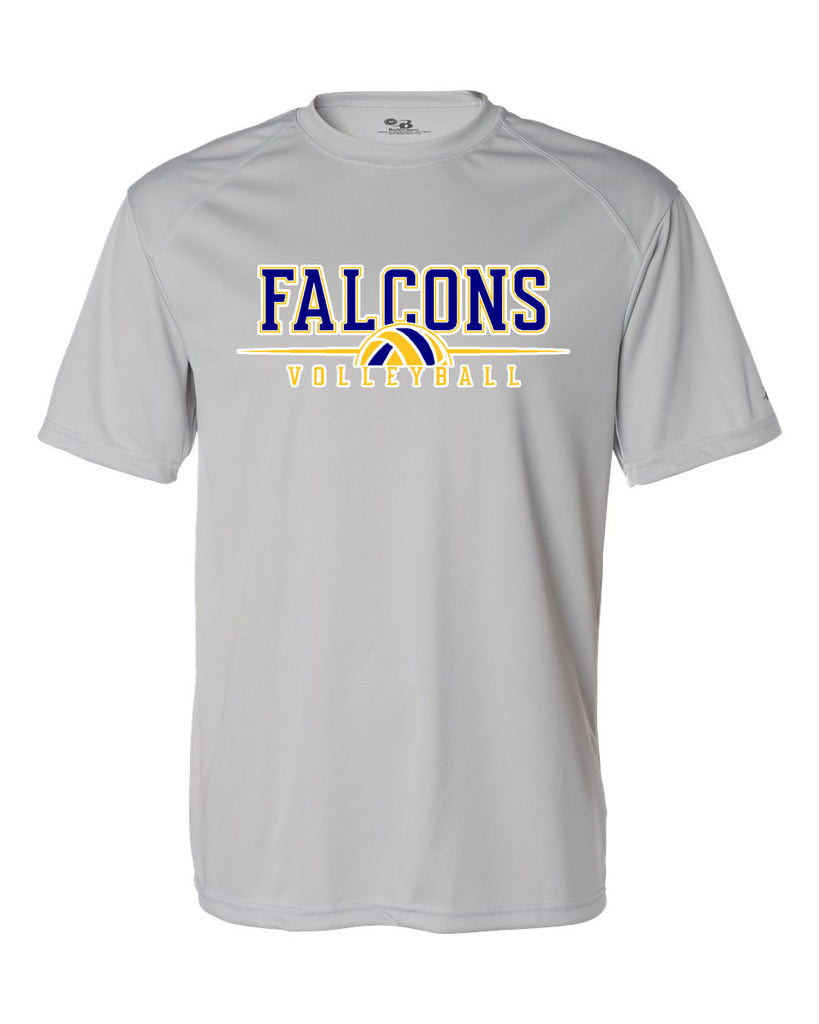 JTHS Volleyball Badger - Silver B-Core Sport Shoulders T-Shirt - 4120 w/ Falcons Volleyball V3 Logo on Front