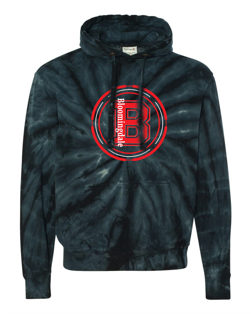 Bloomingdale PTA Black Dyenomite - Cyclone Pinwheel Tie-Dyed Hoodie w/ Bloom B Design on Front