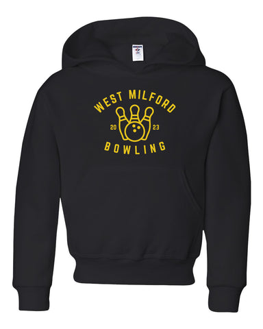 West Milford HS Bowling Black Long Sleeve Tee w/ Logo Design V1 on Front