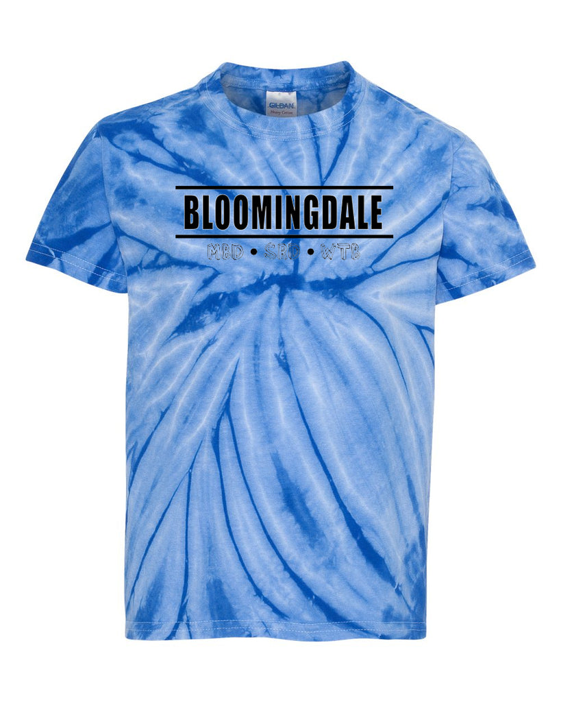 Bloomingdale PTA Royal Dyenomite - Cyclone Pinwheel Tie-Dyed T-Shirt w/ Bloomingdale Pride Logo on Front