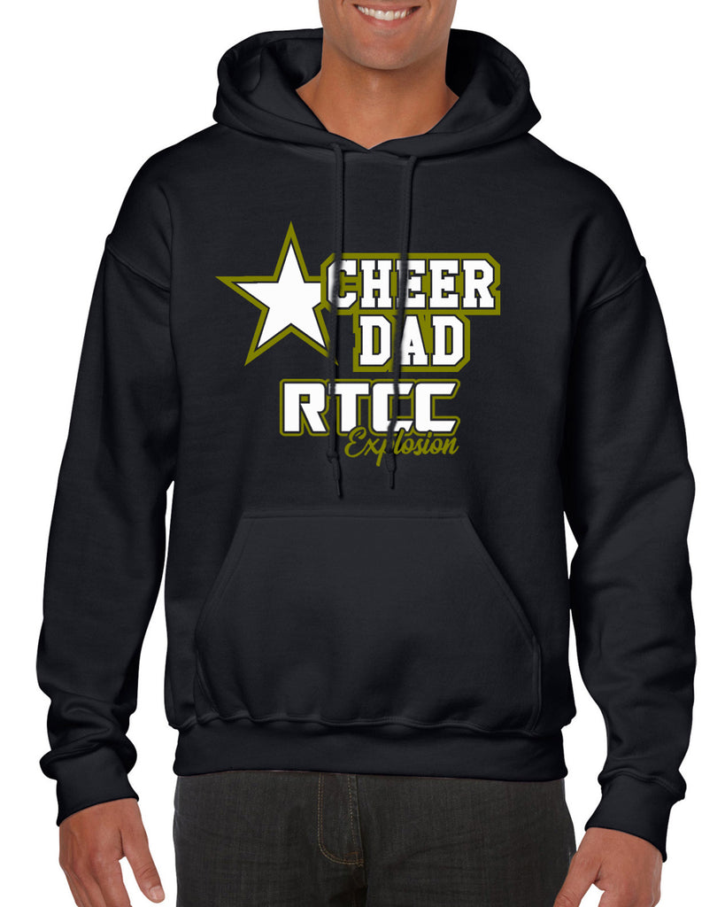 rtcc heavy cotton black shirt w/ cheer dad star 2 color design on front.