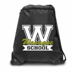 WANAQUE Black Zippered Drawstring Backpack w/ WANAQUE School W Logo –  StickerDad & ShirtMama