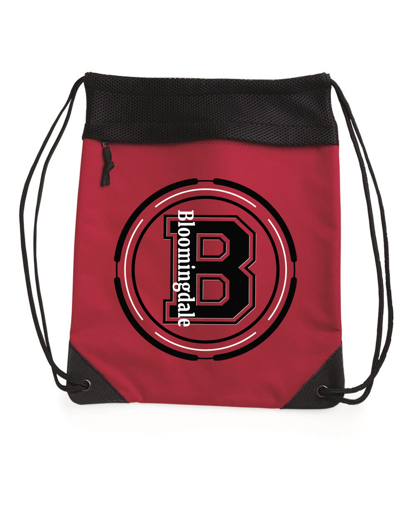 Bloomingdale PTA Red Coast to Coast Drawstring Backpack - 2562 w/ Bloom B Design on Front.