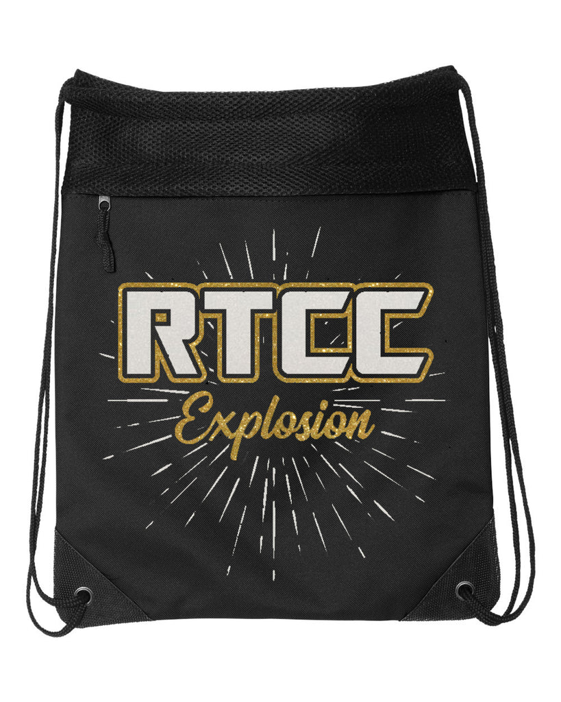 RTCC  Black Coast to Coast Drawstring Backpack - 2562 w/ GLITTER Burst Design on Front.