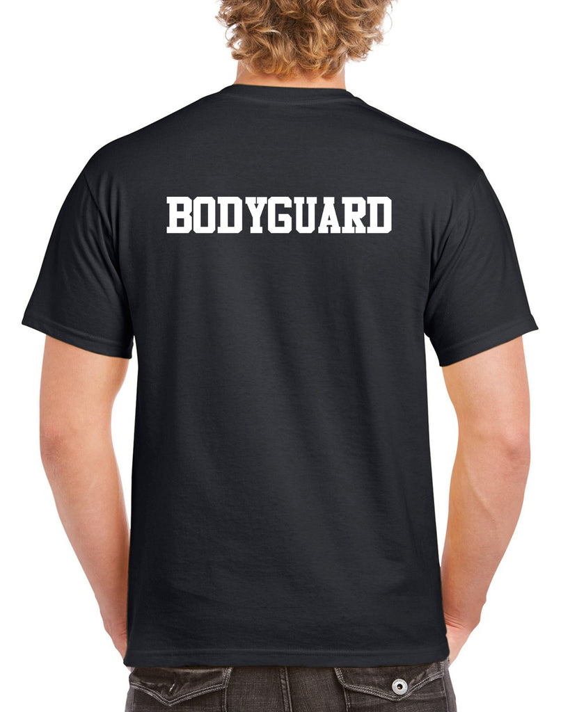 wmcc black shirt w/ wmcc "dad" logo in 2 color print on front & "bodyguard" on back.