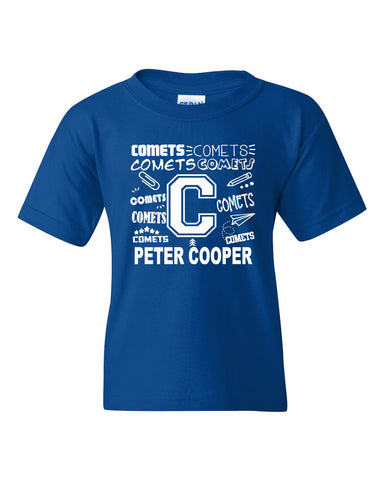 Peter Cooper Comets Royal Short Sleeve Tee w/ Logo Design 2 on Front