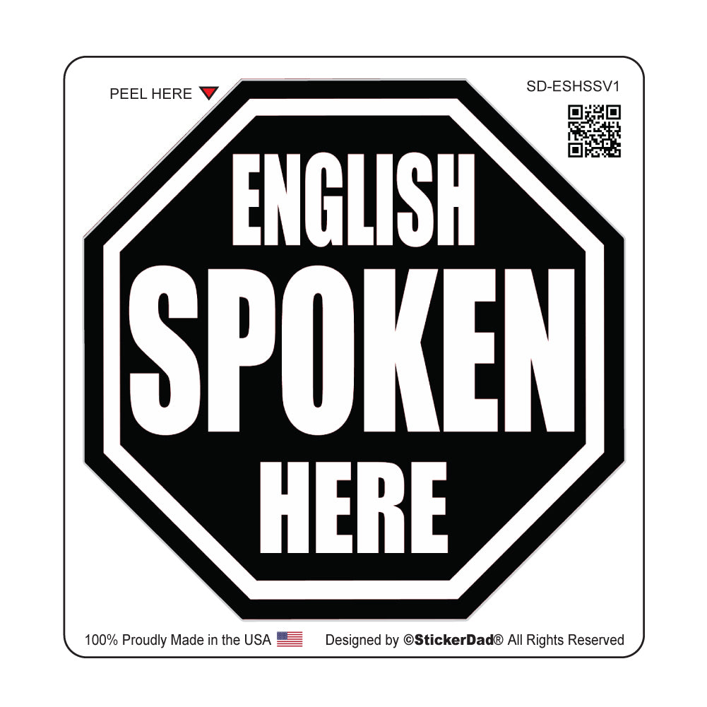 english spoken here stop sign v1 hard hat-helmet full color printed decal