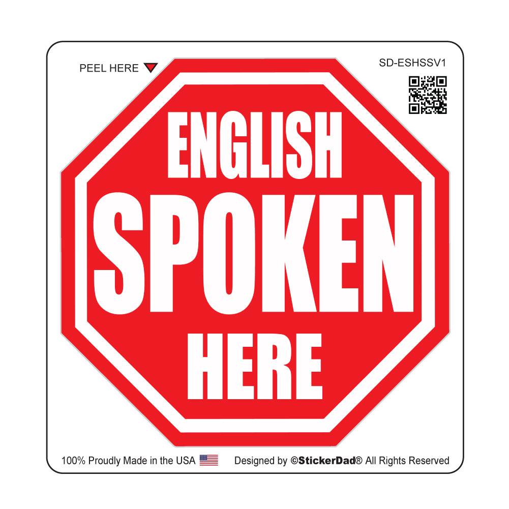 English Spoken Here Stop Sign V1 Hard Hat-Helmet Full Color Printed Decal