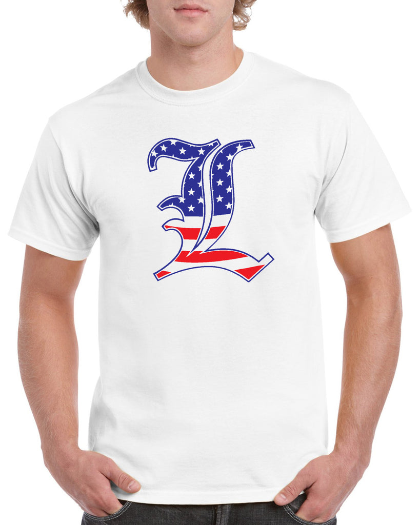 Lakeland Basketball WhiteHeavy Blend Shirt w/ American Flag Lancer