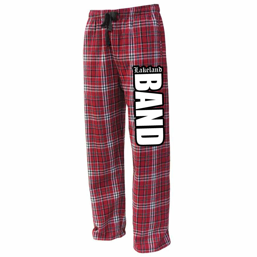 Lakeland Marching Band PS Flannel Pants - Red w/ 2 Color Lakeland Band down Leg.