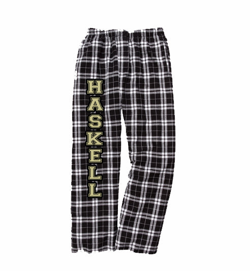 HASKELL School PJ Style Flannel Pants w/ HASKELL Logo Down Leg Graphic Design Pants