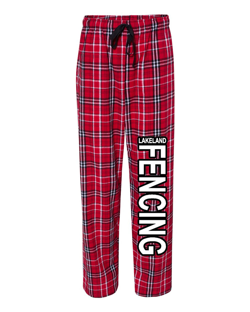 Lakeland Fencing PJ Flannel Pants w/ Black & White Design Down Left Leg