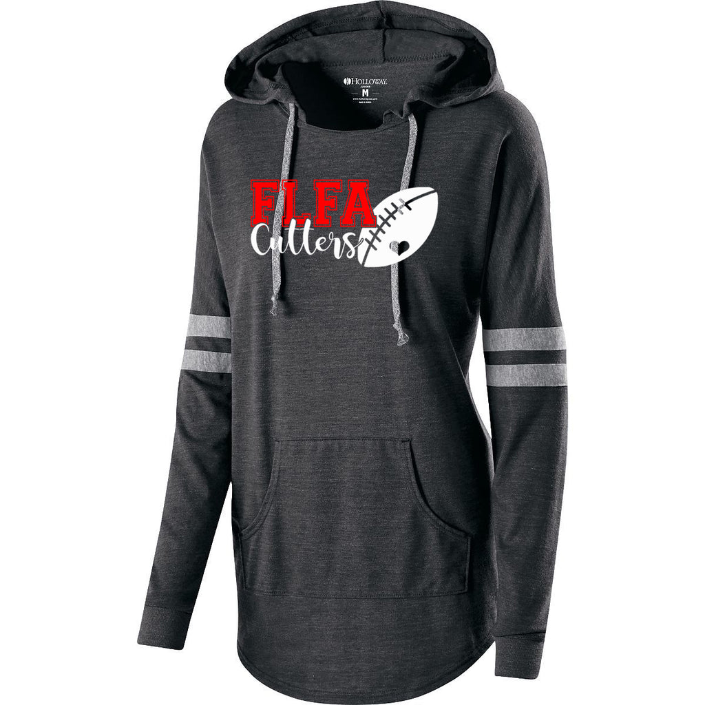 FLFA Black AS Ladies Hooded Low Key Pullover w/ FLFA Football Heart Design on Front
