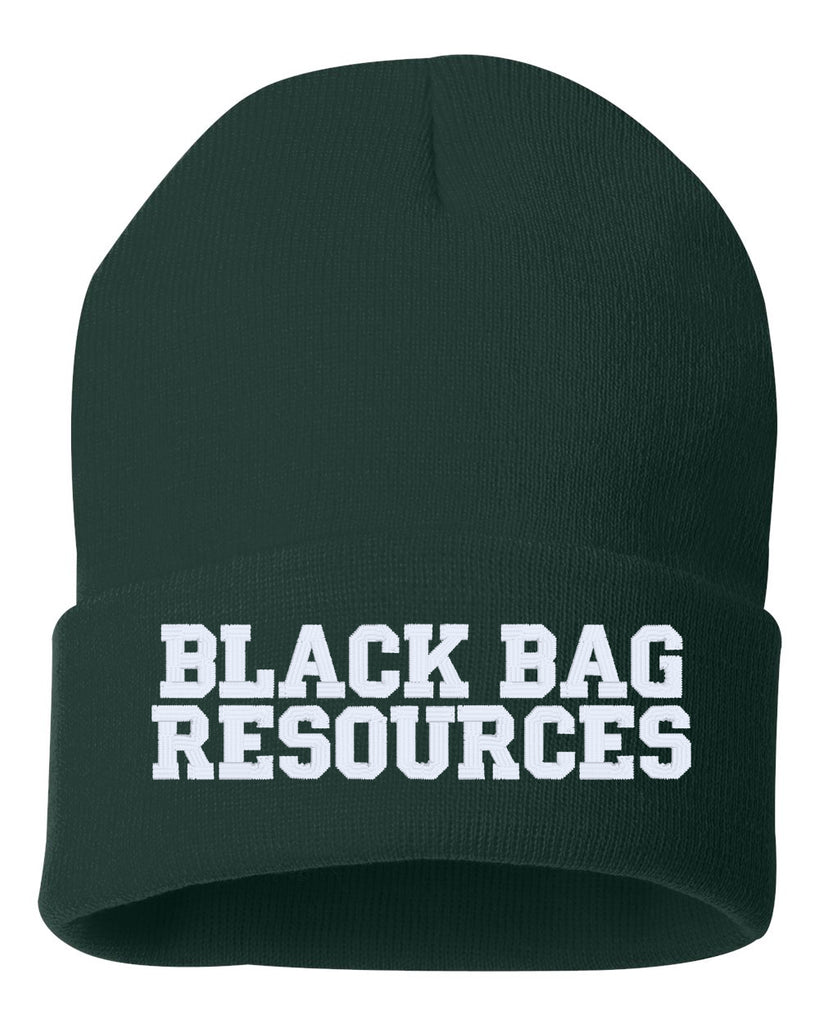 black bag resources embroidered cuffed beanie hat