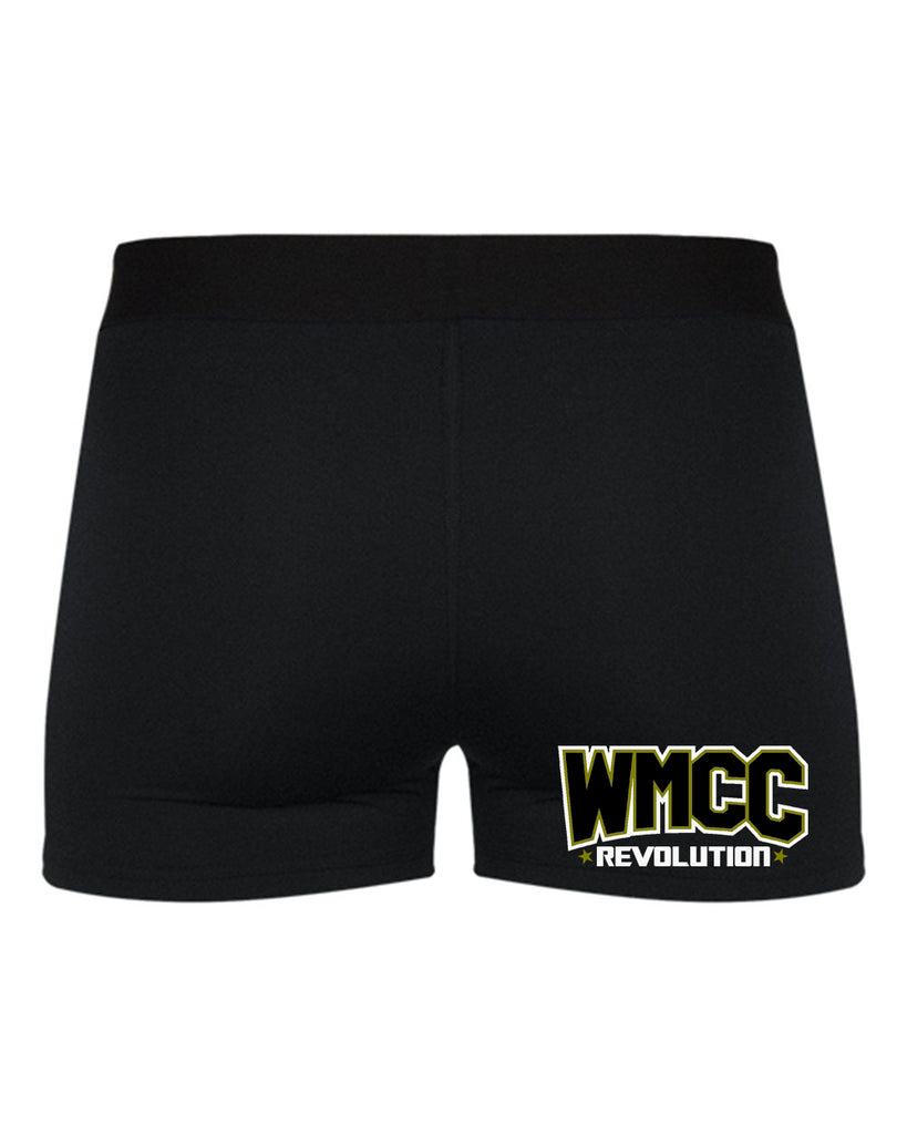 WMCC Black Pro-Compression Shorts - 2629 w/ Gold & White Print Logo on Front Left Leg.