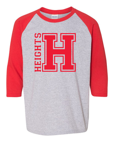 Heights Sport Gray Short Sleeve Tee w/ Heights Pride Design in Red on Front.
