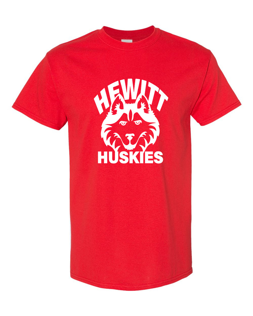 Hewitt Huskies Red Short Sleeve Tee w/ Logo Design 1 on Front
