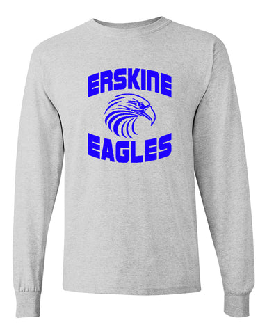 Erskine School Royal Long Sleeve Tee w/ White Logo Design 1 on Front