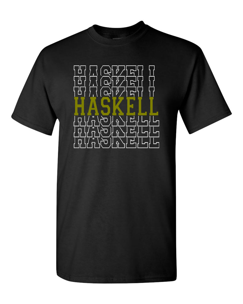 HASKELL School Heavy Cotton Black Short Sleeve Tee w/ HASKELL Split Design on Front.