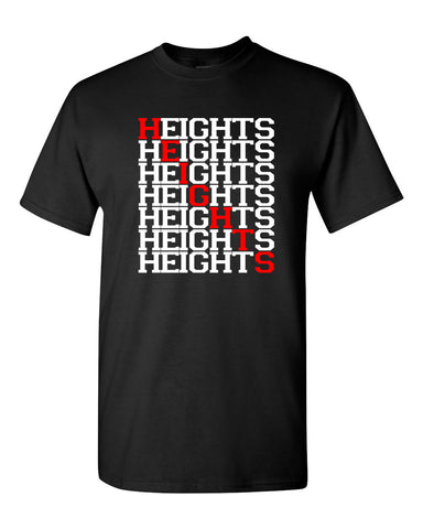Heights Sport Gray Short Sleeve Tee w/ Heights Pride Design in Red on Front.