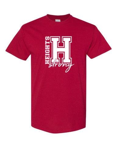 Heights Sport Gray Short Sleeve Tee w/ Heights Pride Design in Red on Front.