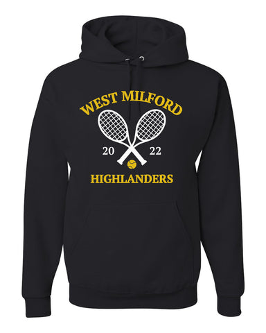 West Milford Girls Tennis Black & Gold Flannel PJ Style Pants w/ HIGHLANDERS Print down Leg.