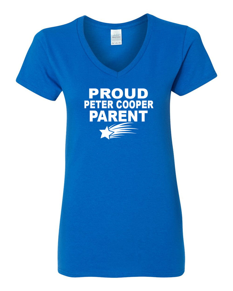 Peter Cooper Comets Royal Heavy Cotton™ Women’s V-Neck T-Shirt - 5V00L w/ Proud Parent on Front