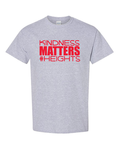 Heights Sport Gray Short Sleeve Tee w/ Heights Pride Design in Red on Front.