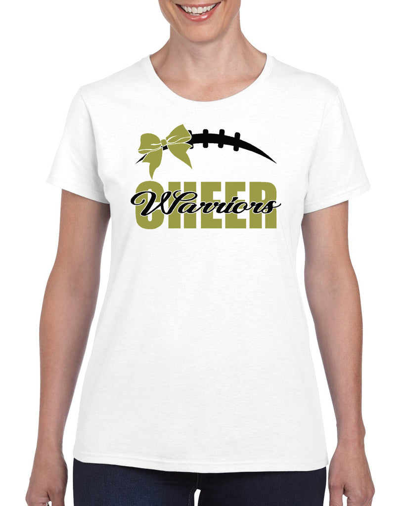 wanaque cheer heavy cotton tee w/ 2 color warriors cheer football laces bow design