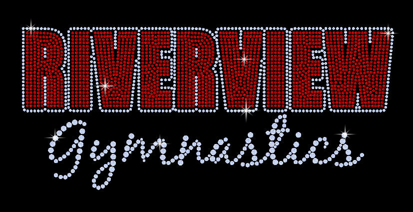 riverview gymnastics heavy cotton women's v-neck t-shirt w/ 2 color spangle design on front.