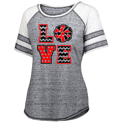 Jr Lancers Competition Cheer Gray Ringer Stripe Crew Shirt w/ 2 color MOM Design on Front.