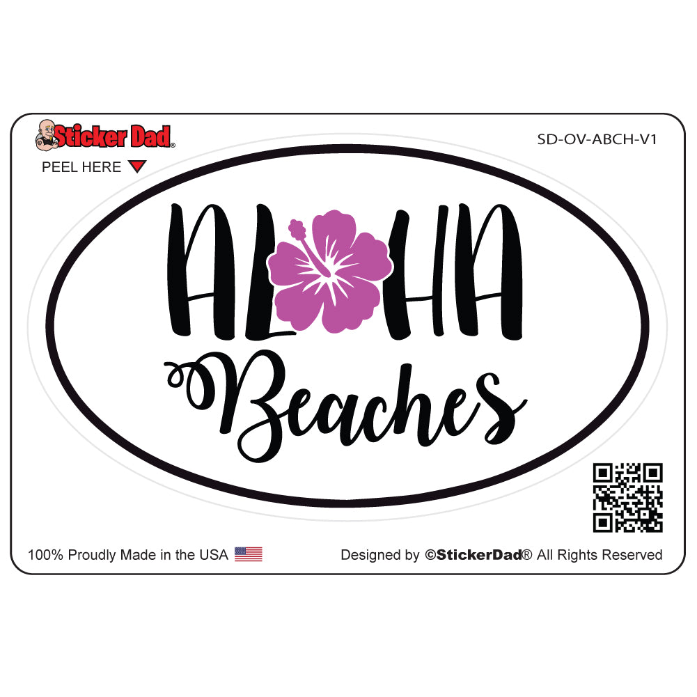 Aloha Beaches V1 Oval Full Color Printed Vinyl Decal Window Sticker