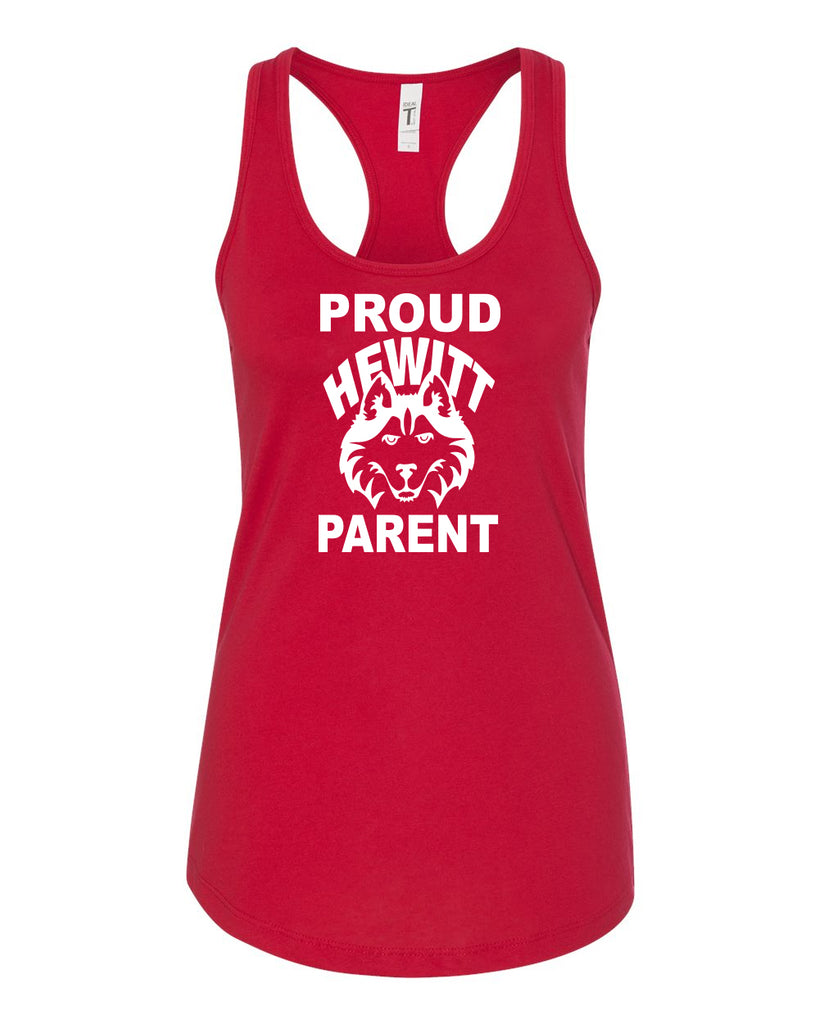 Hewitt Huskies Next Level - Red Women's Ideal Racerback Tank - 1533 w/ Proud Parent on Front