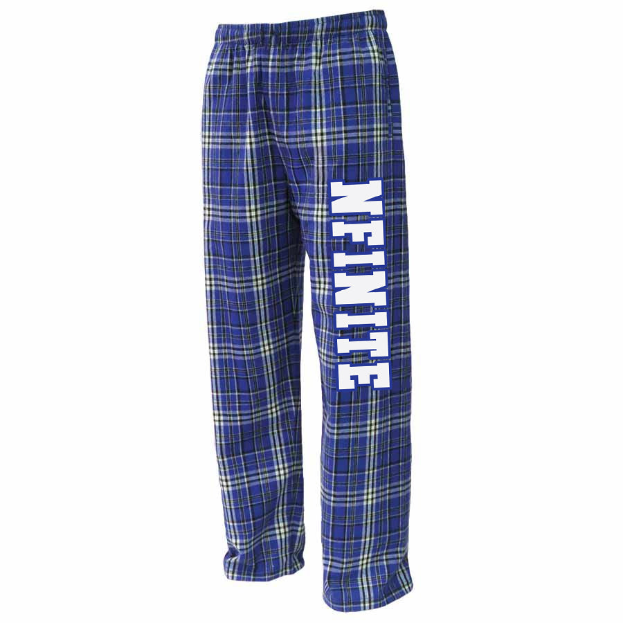 NFINITE Royal/White Flannel PJ Pants w/ NFINITE Logo on Front Left Leg.